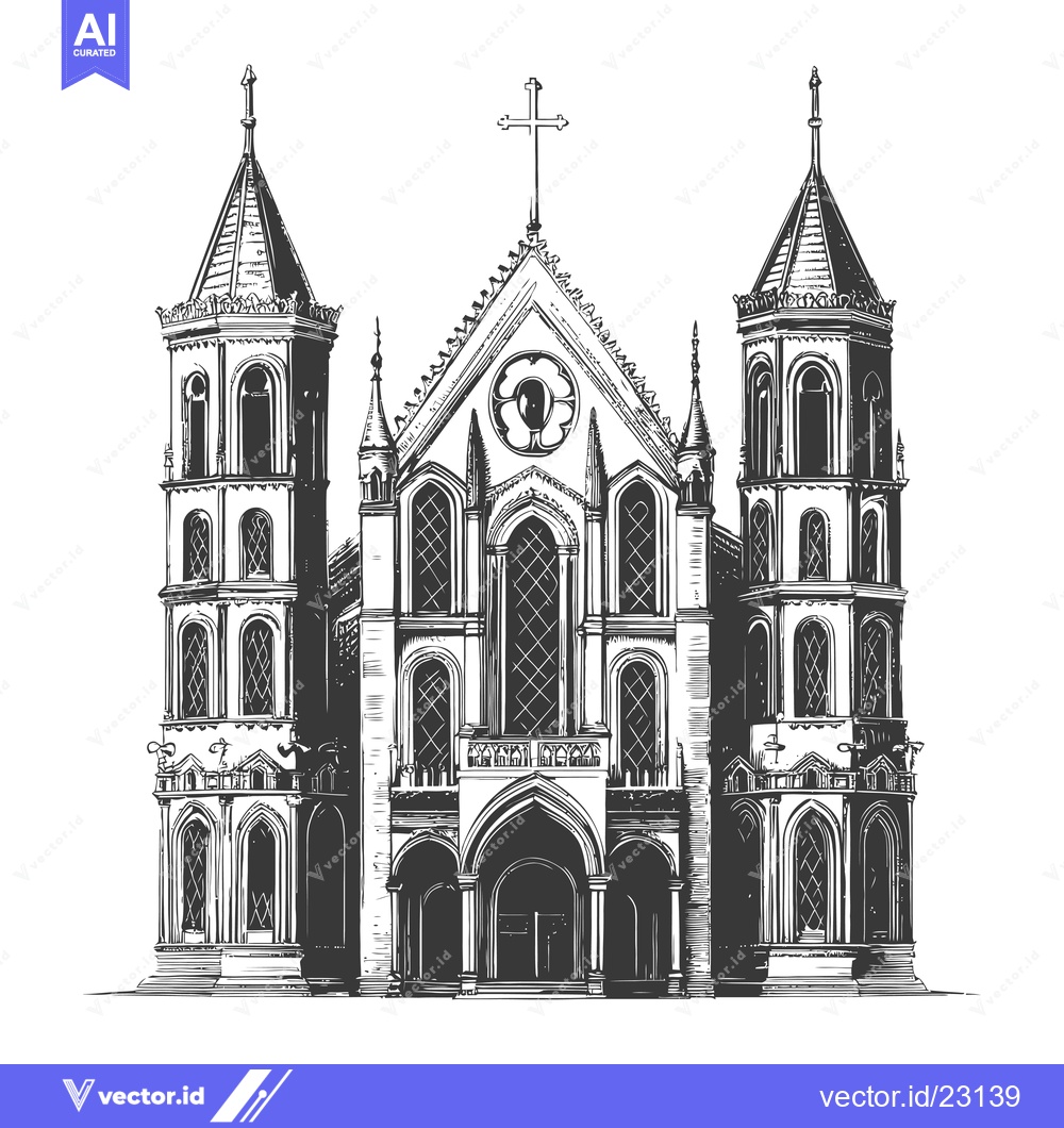 Premium Vector dari Gothic Style Church Architectural Drawing Illustration
