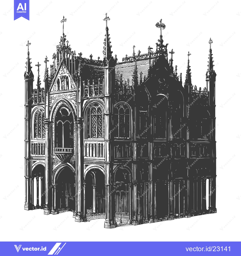 Premium Vector dari Gothic Architecture Church Building Detailed Drawing