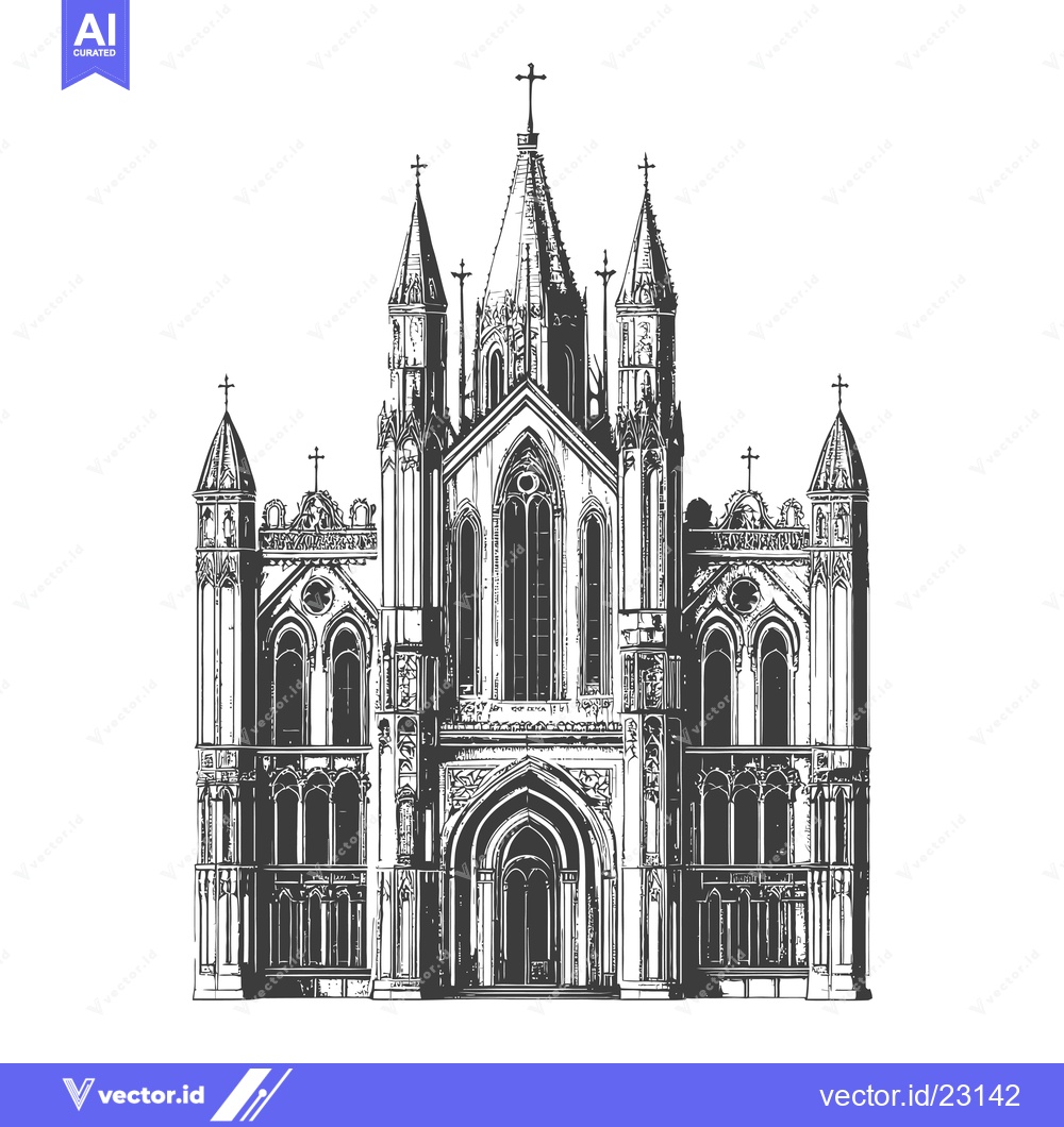 Premium Vector dari Gothic Cathedral Architectural Drawing Facade Design