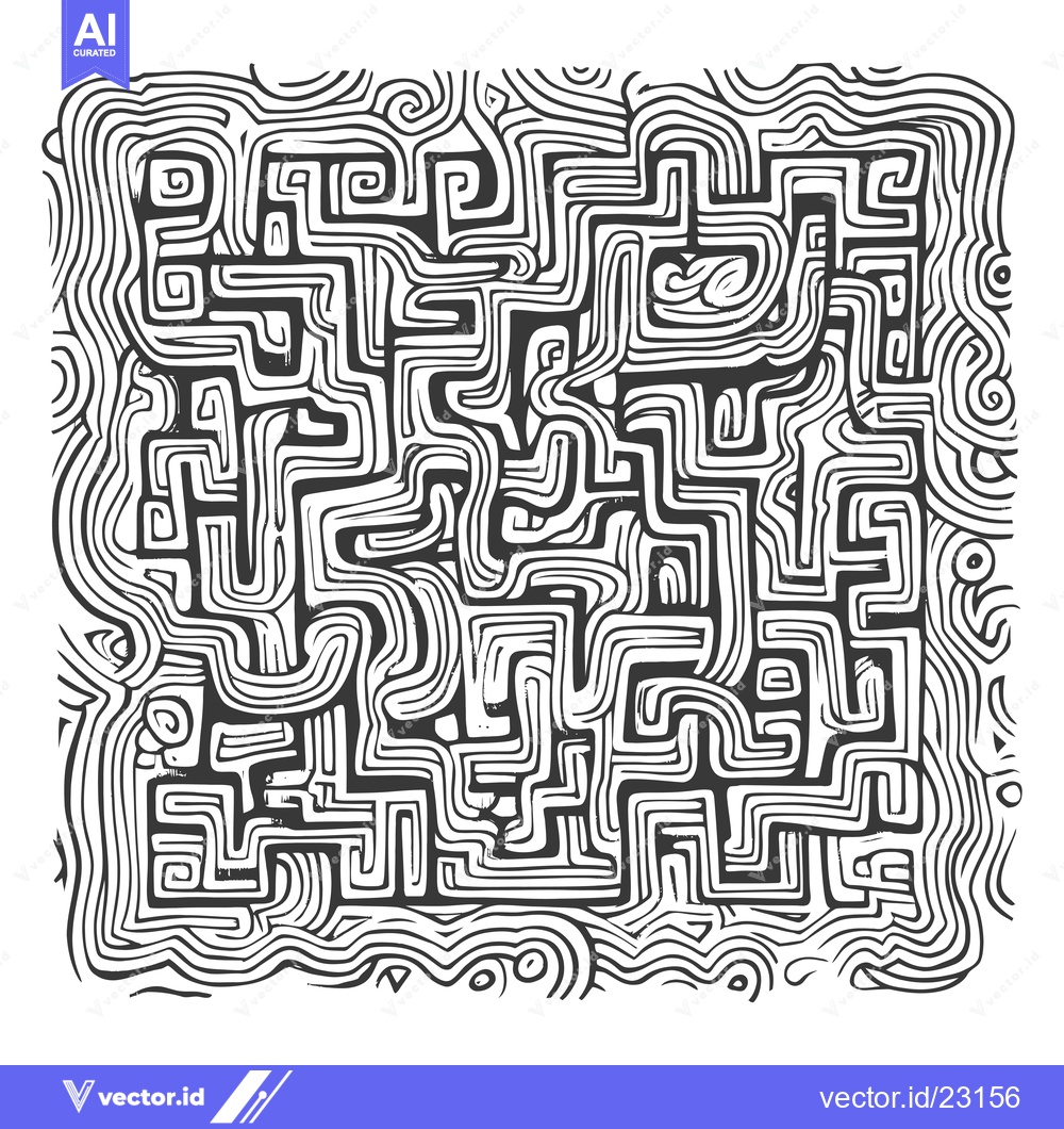 Premium Vector dari Black and White Abstract Hand Drawn Maze Pattern