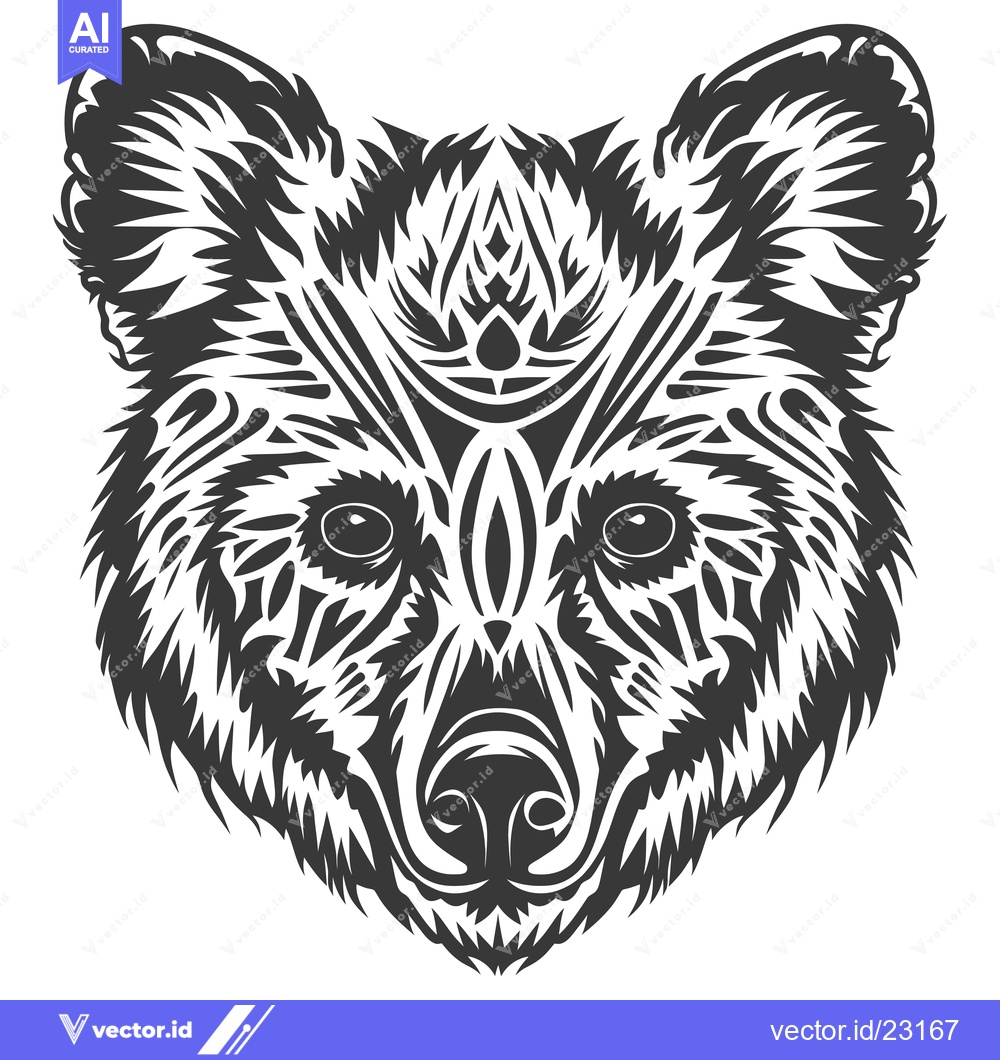Premium Vector dari Black and White Abstract Stylized Bear Head