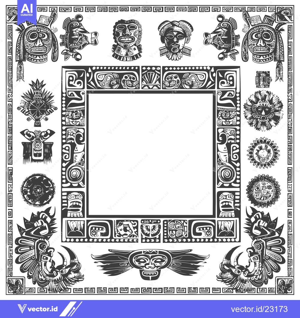 Premium Vector dari Black and White Aztec Inspired Design with a Square Frame