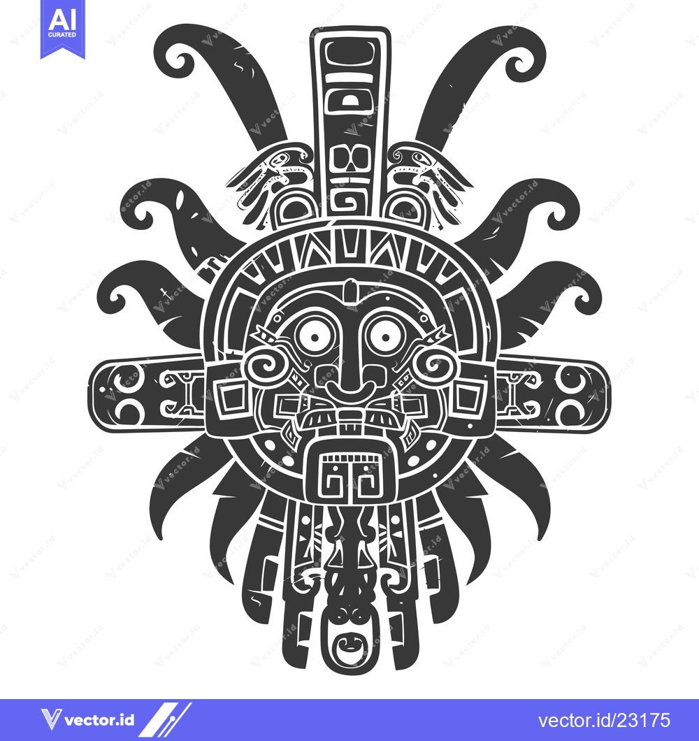 Premium Vector of Black and White Aztec Mask with Intricate Design