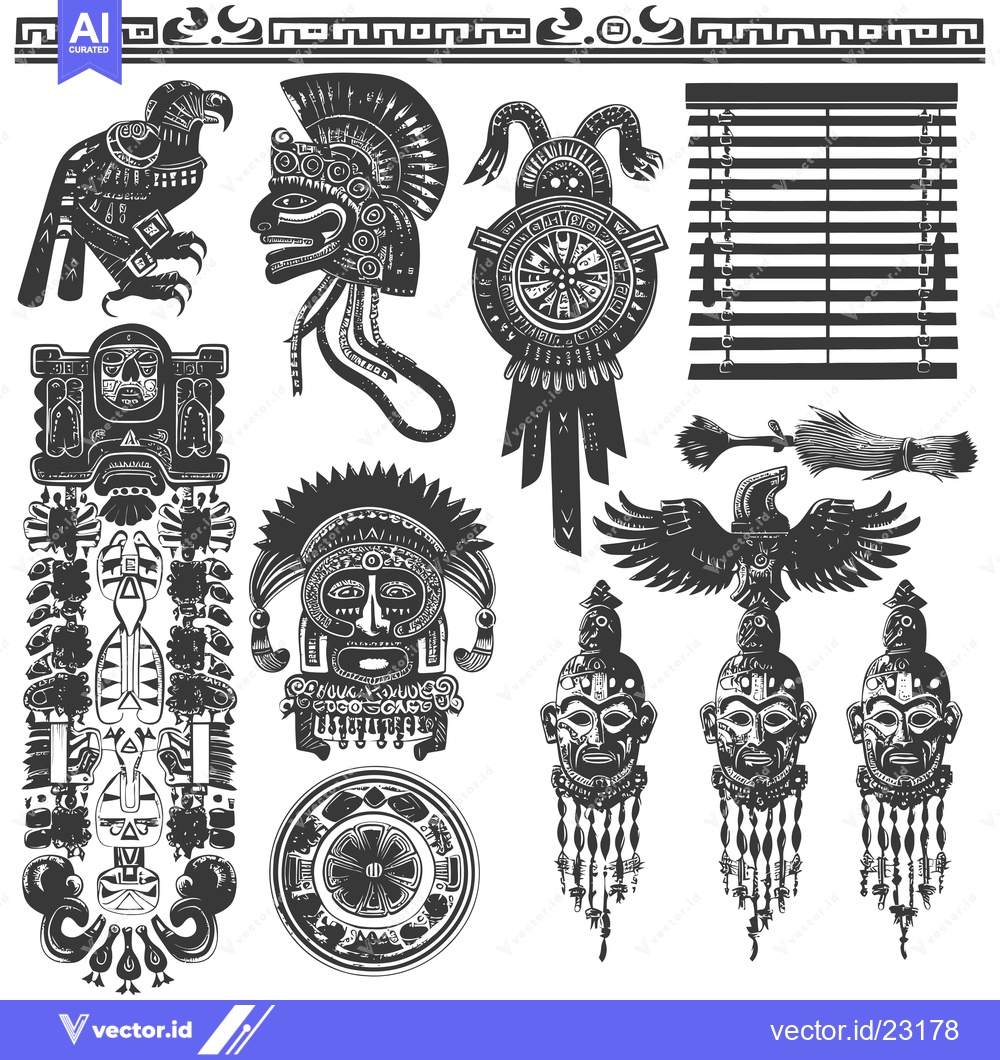 Premium Vector of Black and White Aztec Themed Illustrations