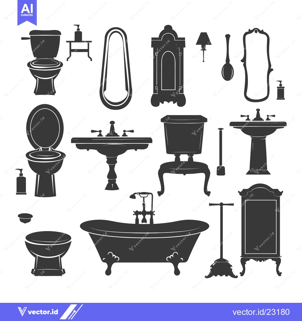 Premium Vector dari Black and White Bathroom Fixtures Silhouettes