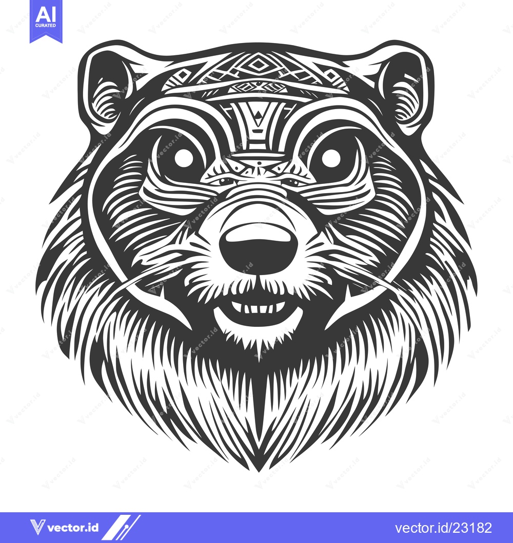 Premium Vector dari Black and White Bear Face with Geometric Patterns