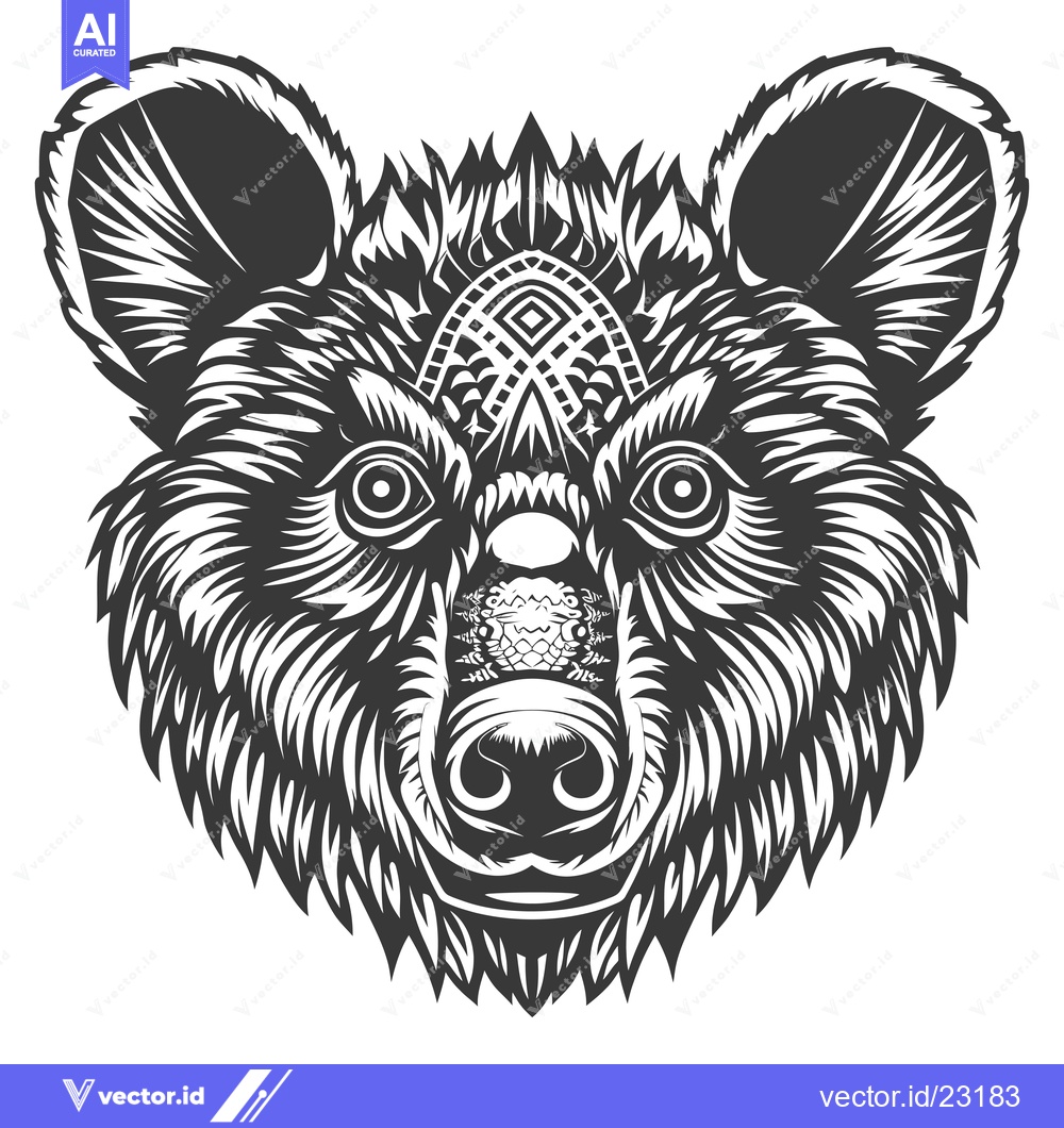 Premium Vector dari Black and White Bear Head with Geometric Pattern