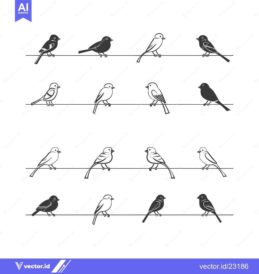 Premium Vector dari Black and White Birds Perched on Wires