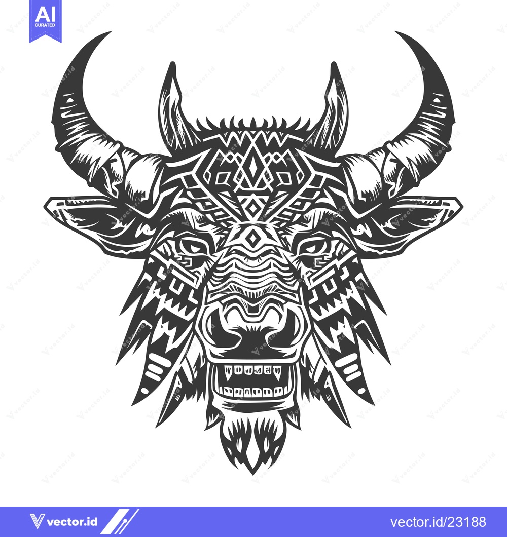 Premium Vector dari Black and White Bull Head with Geometric Pattern