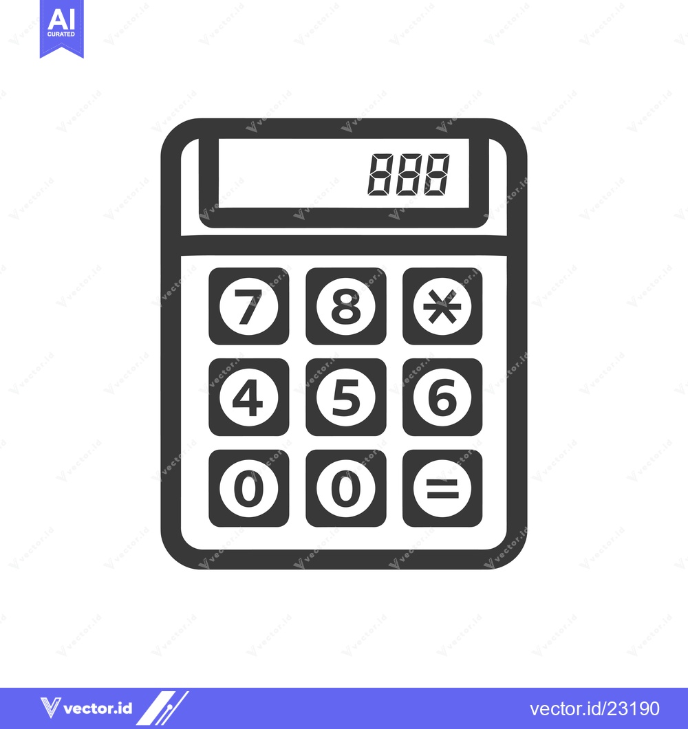 Premium Vector of Black and White Calculator Icon with Digital Display