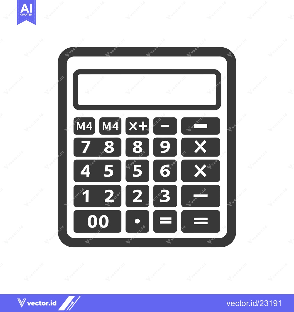 Premium Vector of Black and White Calculator Icon with Display, Buttons, and Numbers
