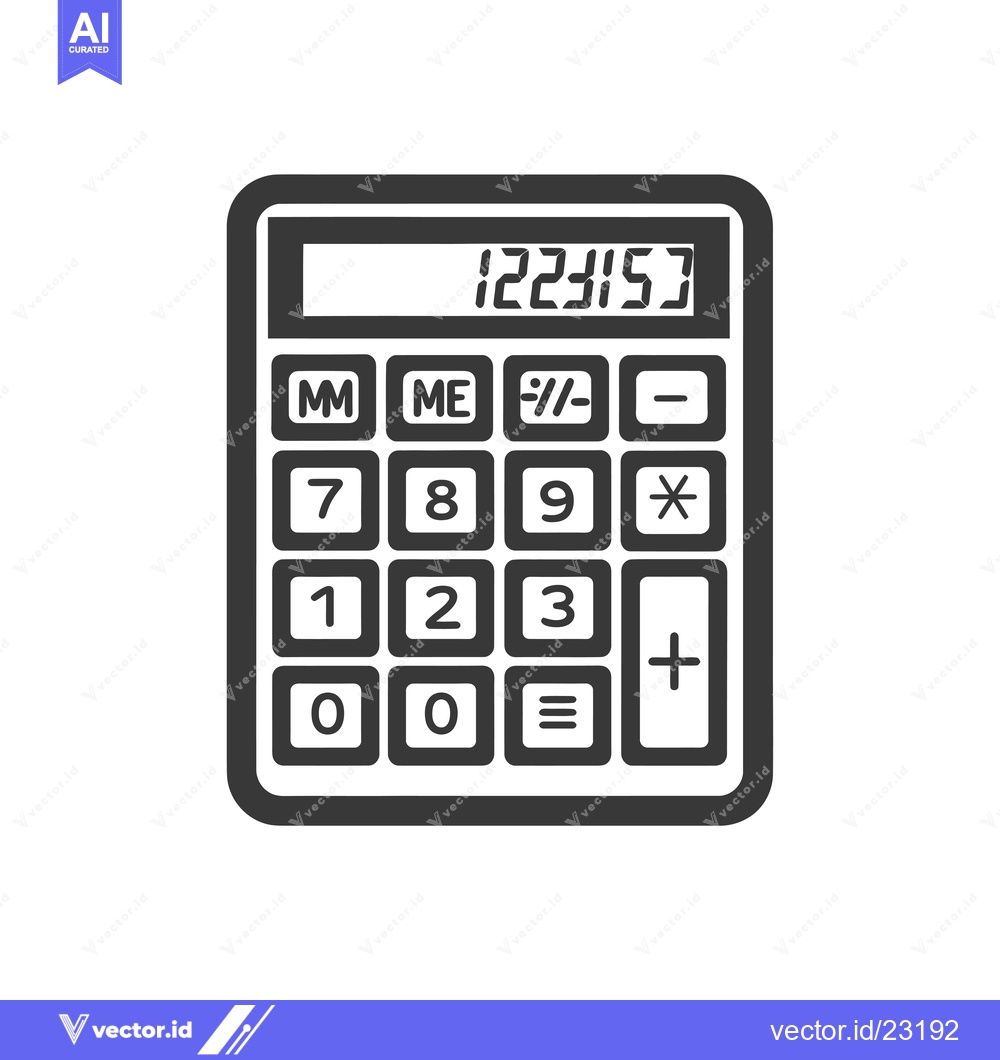 Premium Vector of Black And White Calculator Icon With Display Showing 123457 3435