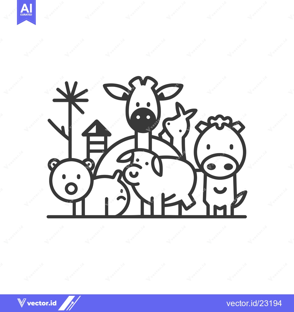 Premium Vector dari Black and White Cartoon Animals in a Field