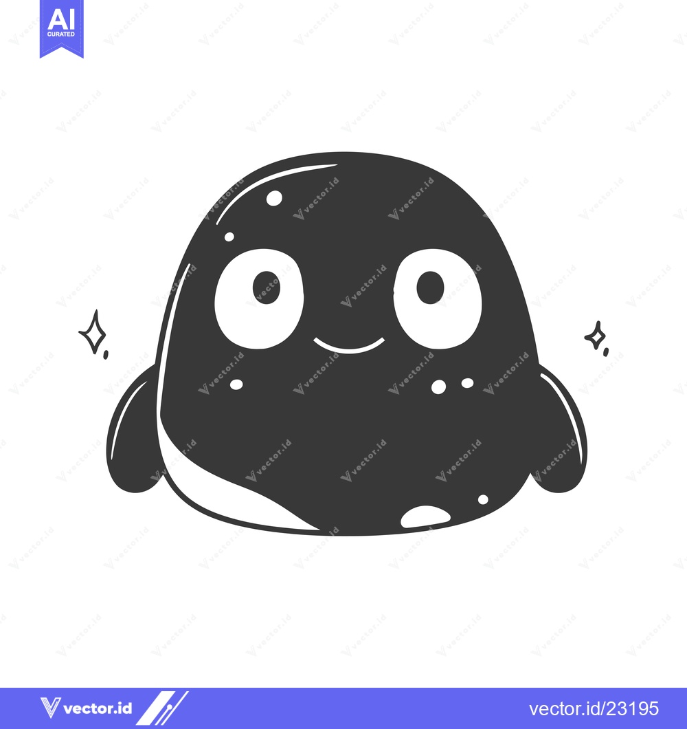 Premium Vector dari Black and White Cartoon Blob Character with Big Eyes and a Smile