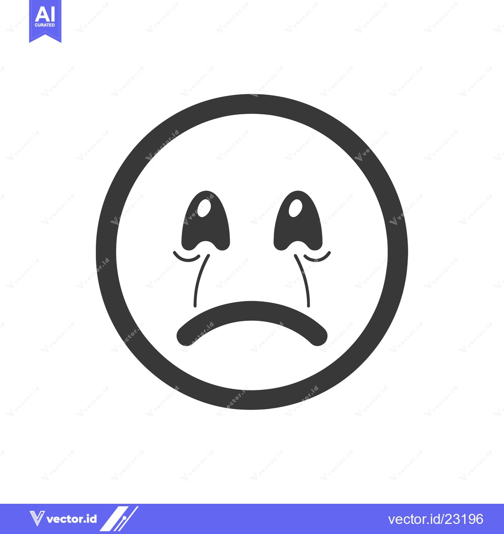 Premium Vector of Black and White Cartoon Emoji with Sad Expression and Crying Eyes