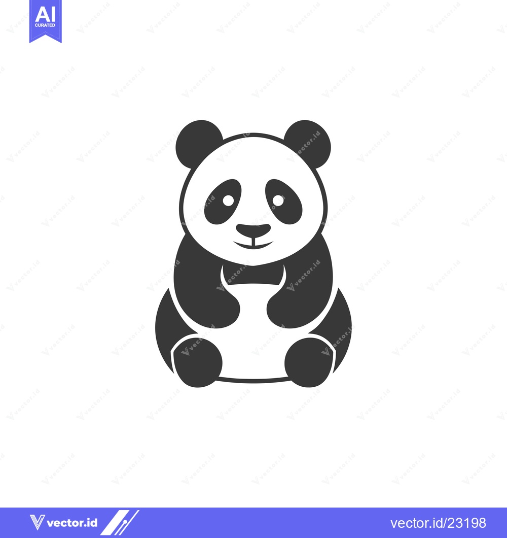 Premium Vector of Black and White Cartoon Illustration of a Panda Bear Sitting