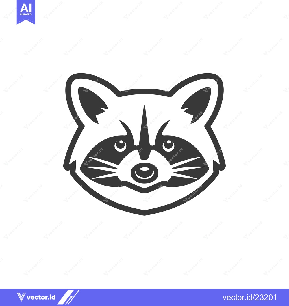 Premium Vector of Black and white cartoon illustration of a raccoon face