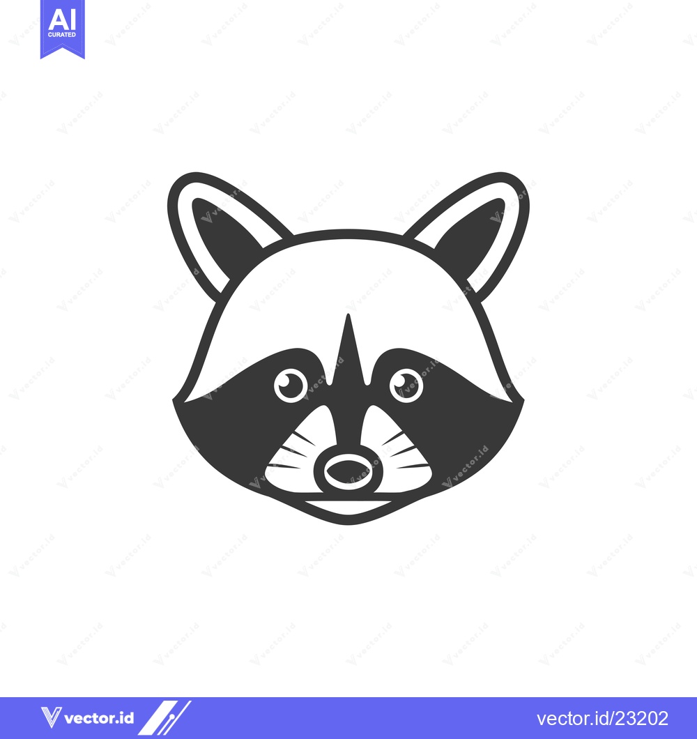 Premium Vector of Black and white cartoon illustration of a raccoon's face