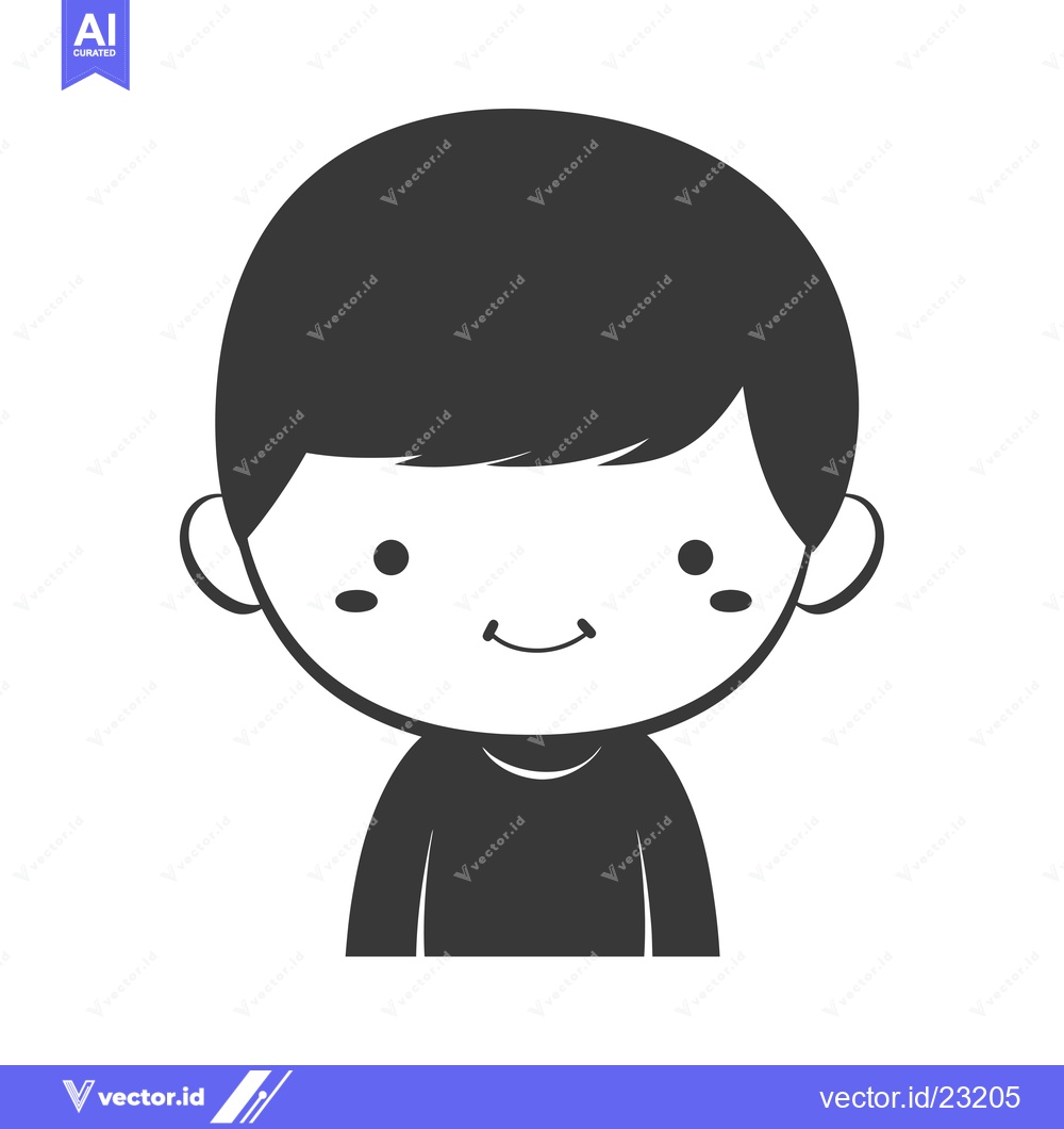 Premium Vector dari Black and White Cartoon Illustration of a Smiling Boy with Short Hair