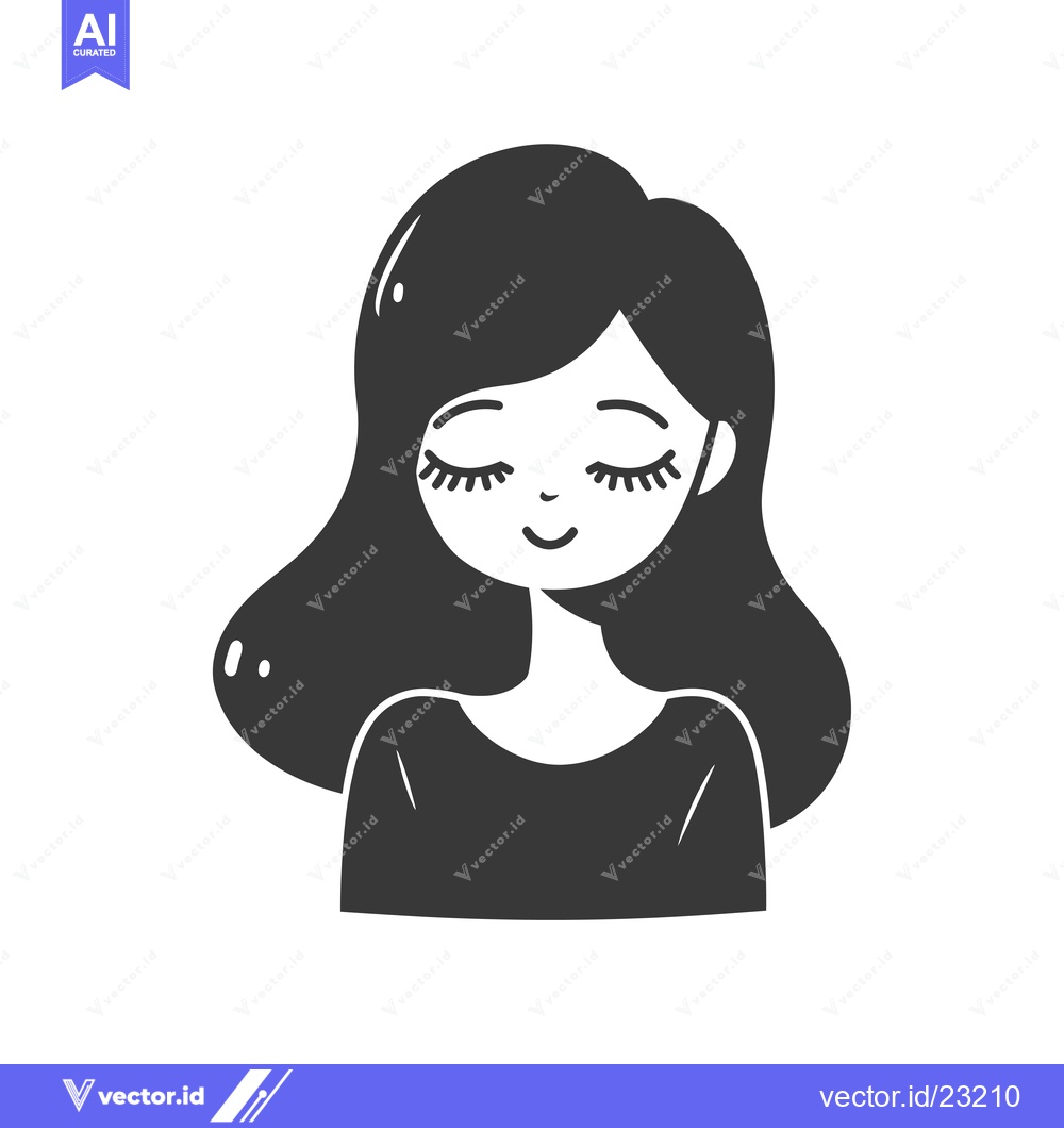 Premium Vector dari Black and White Cartoon Illustration of a Woman with Her Eyes Closed