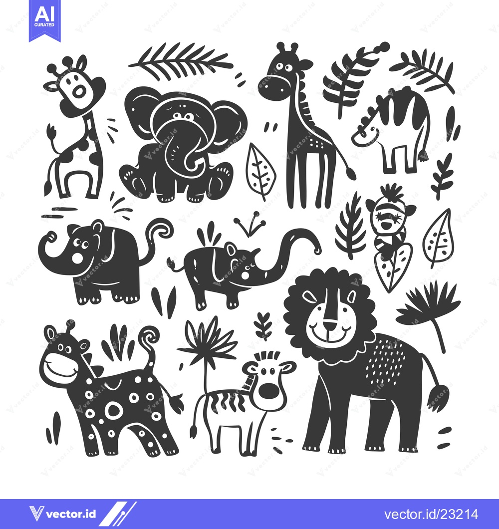 Premium Vector dari Black and White Cartoon Illustrations of African Animals