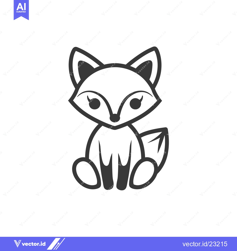 Premium Vector dari Black and white cartoon image of a fox sitting