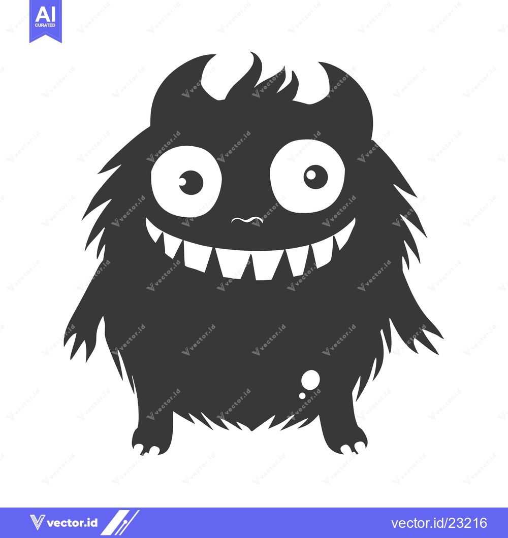 Premium Vector dari Black and White Cartoon Monster with a Grin