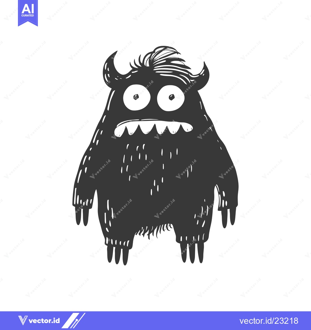 Premium Vector dari Black and white cartoon monster with big eyes and teeth