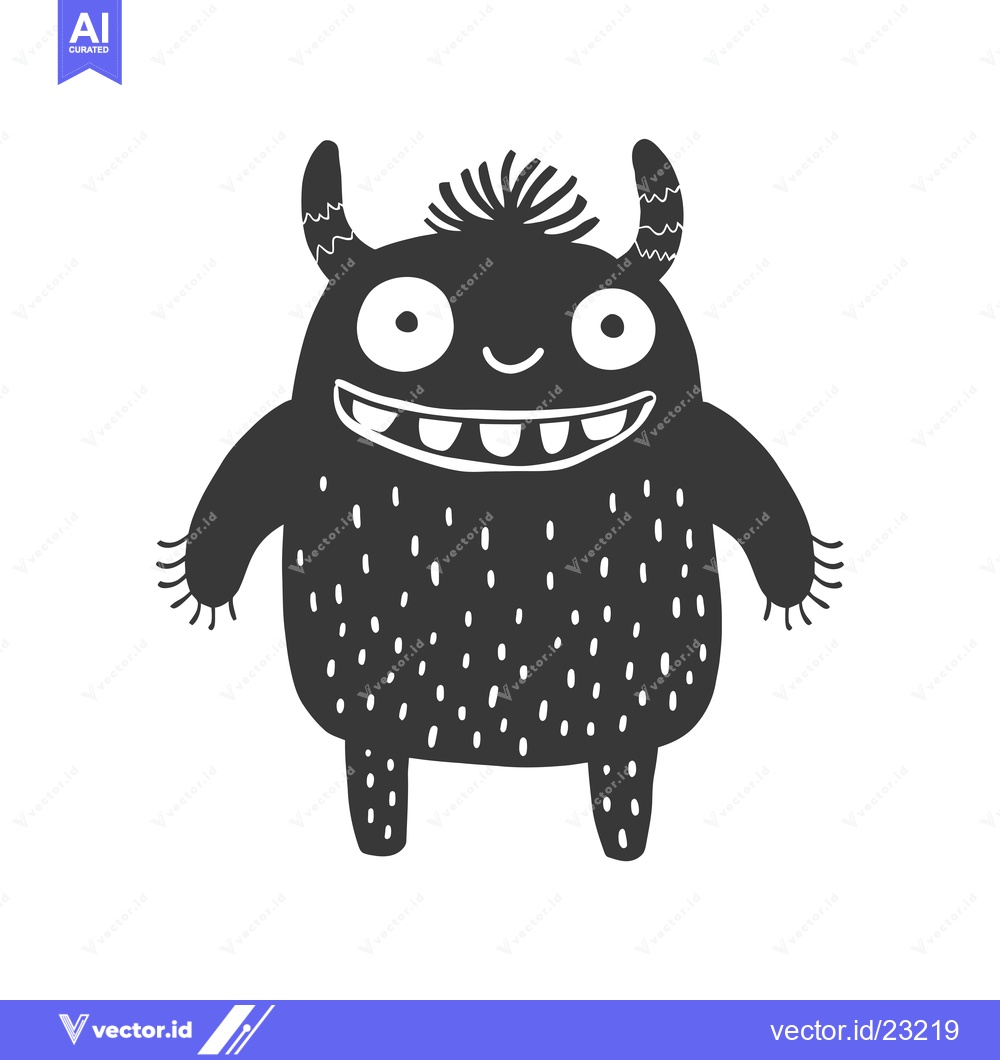 Premium Vector dari Black and White Cartoon Monster with Big Grin