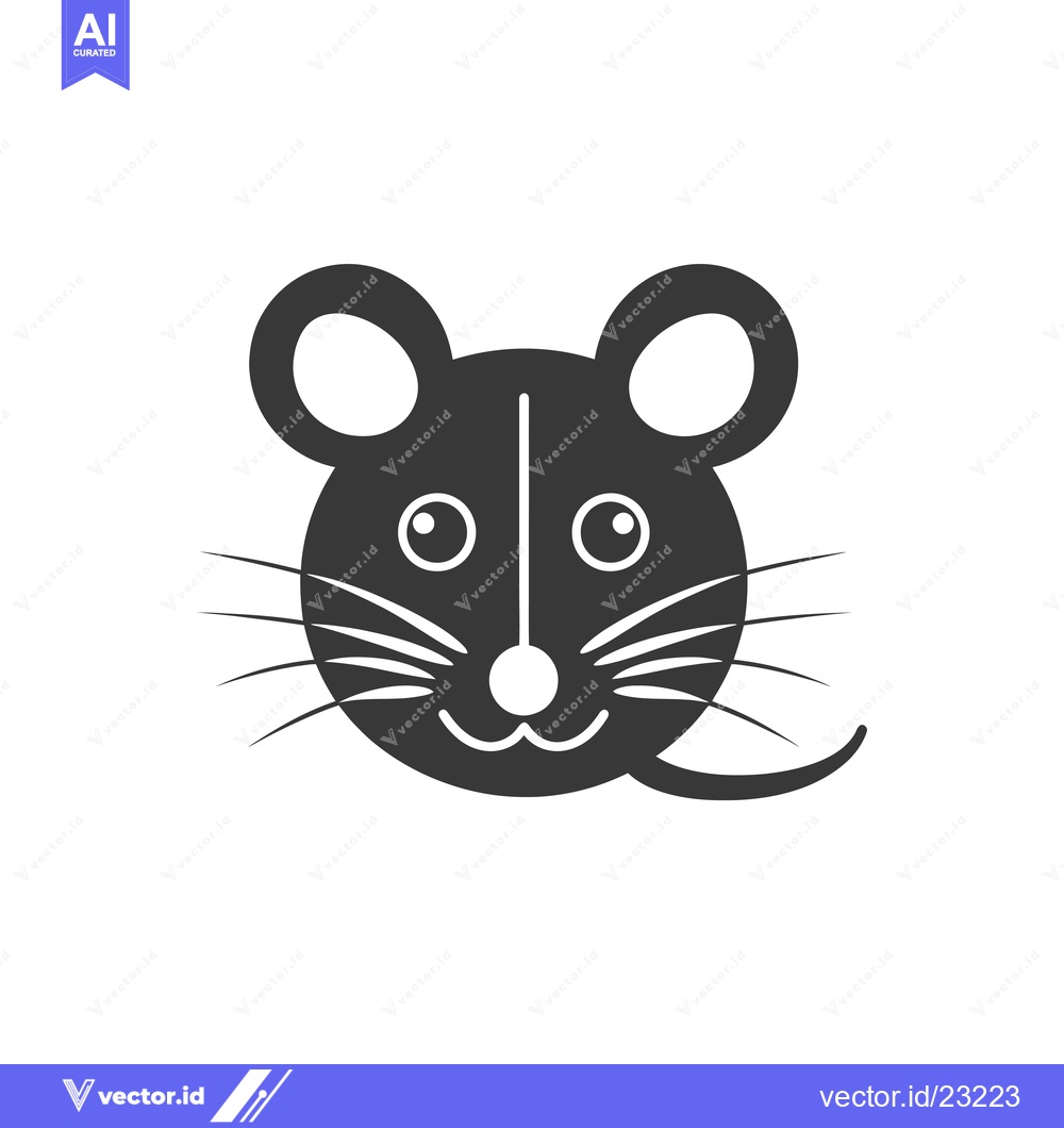 Premium Vector dari Black and White Cartoon Mouse Face with Smiling Expression
