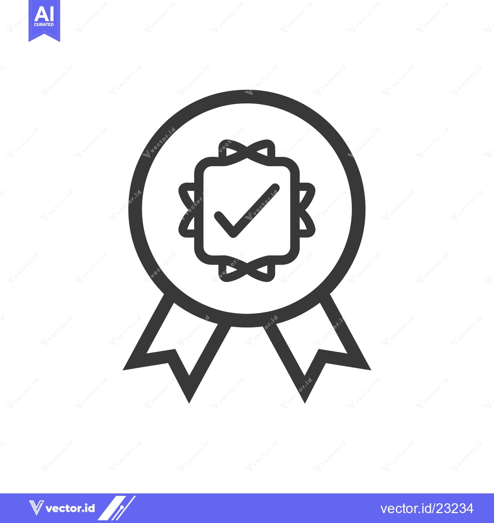 Premium Vector dari Black and White Checkmark Inside a Circle With a Ribbon