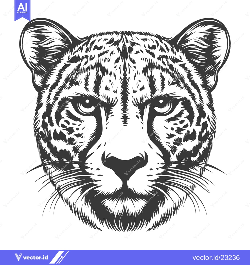 Premium Vector of Black and White Cheetah Head Illustration