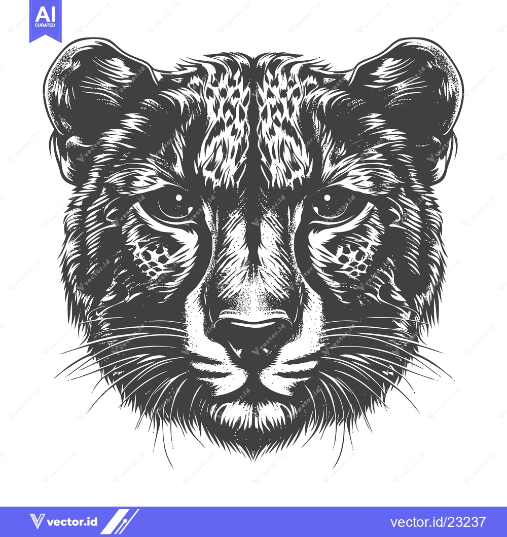 Premium Vector of Black and White Cheetah Head Illustration