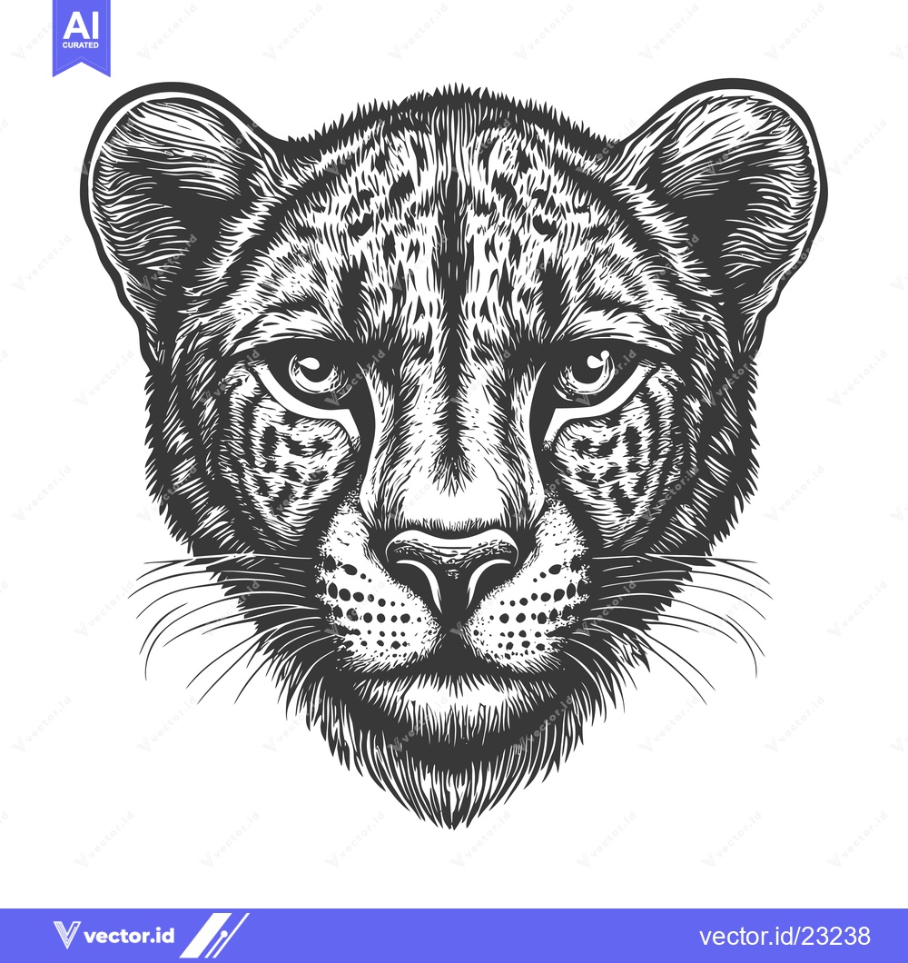 Premium Vector of Black and White Cheetah Head Illustration