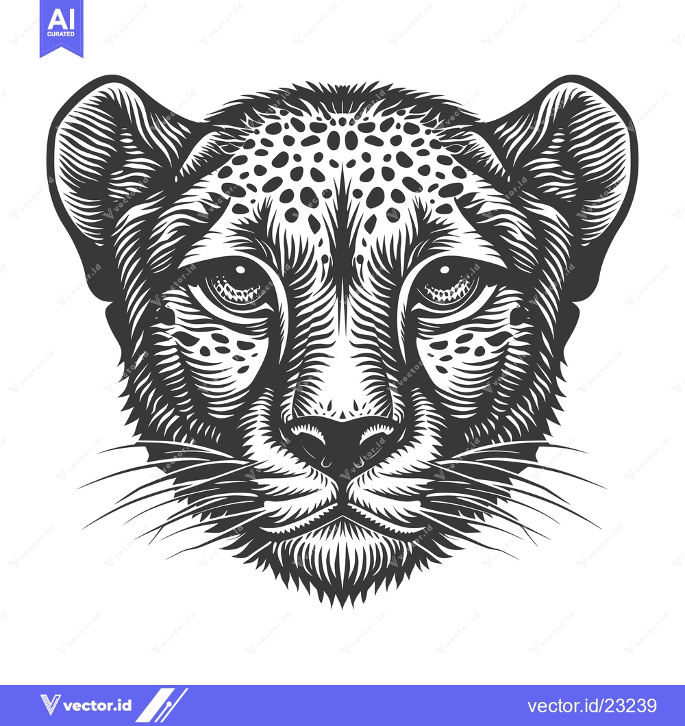 Premium Vector dari Black and White Cheetah Head Illustration