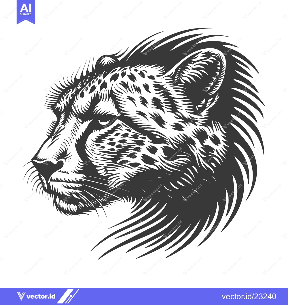 Premium Vector dari Black and White Cheetah Head Illustration