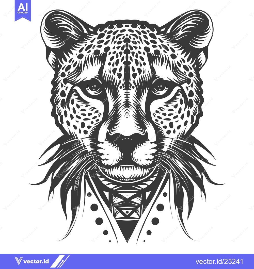 Premium Vector of Black and White Cheetah Head with Geometric Pattern