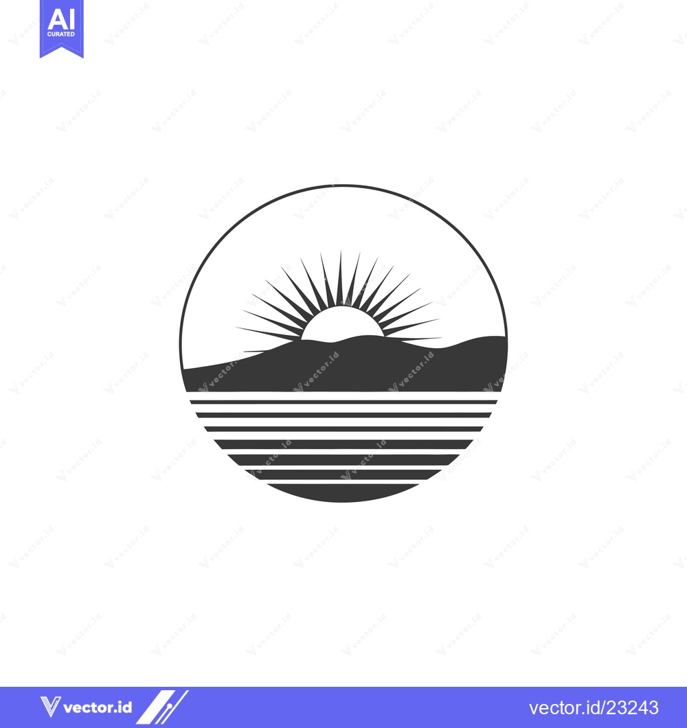 Premium Vector of Black and White Circle Sunset Over Water
