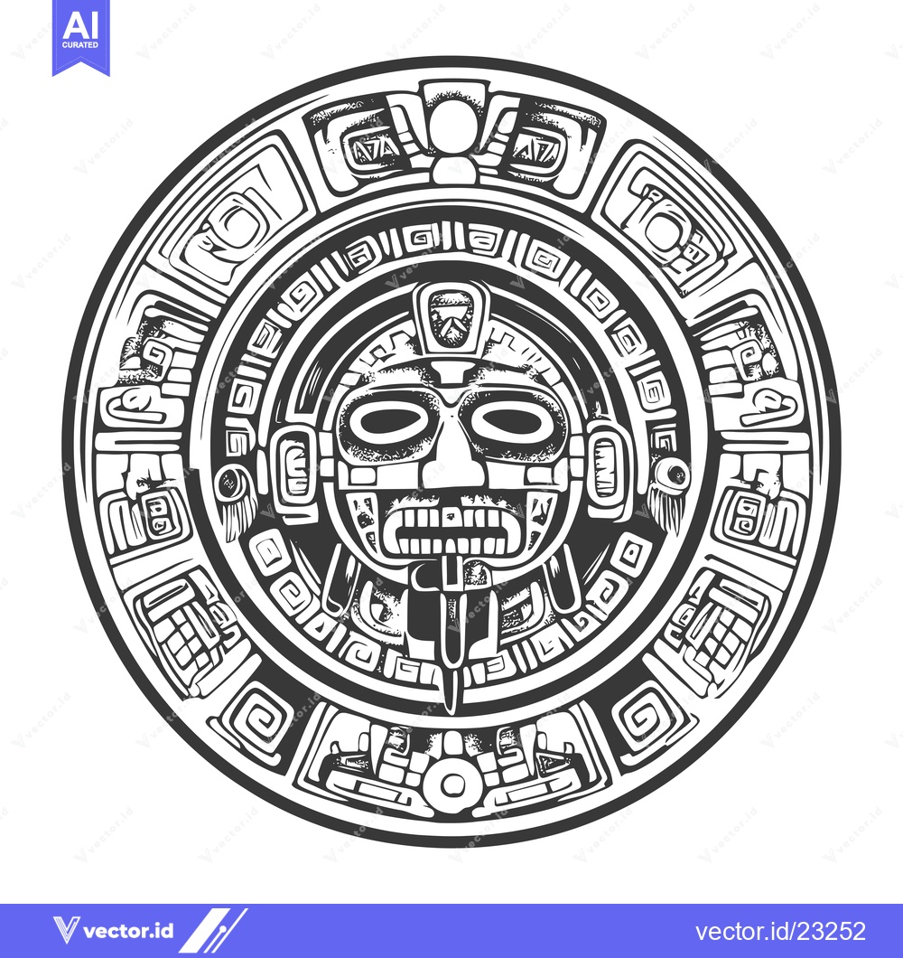 Premium Vector of Black and White Circular Design with an Aztec-Style Mask