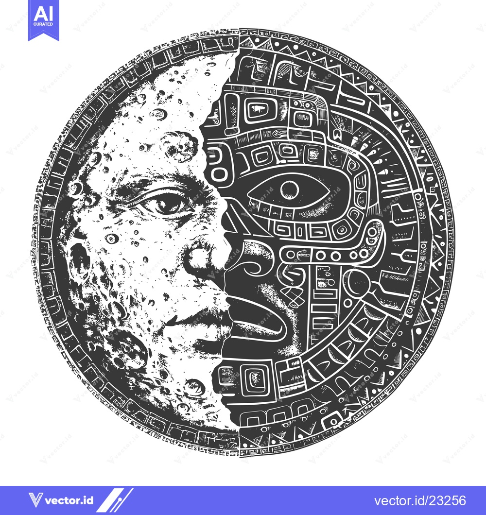 Premium Vector dari Black and White Circular Design with Moon and Geometric Patterns