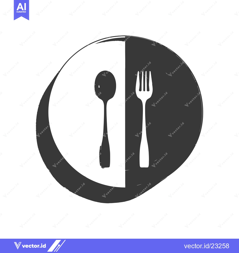 Premium Vector of Black and White Circular Design with Spoon and Fork