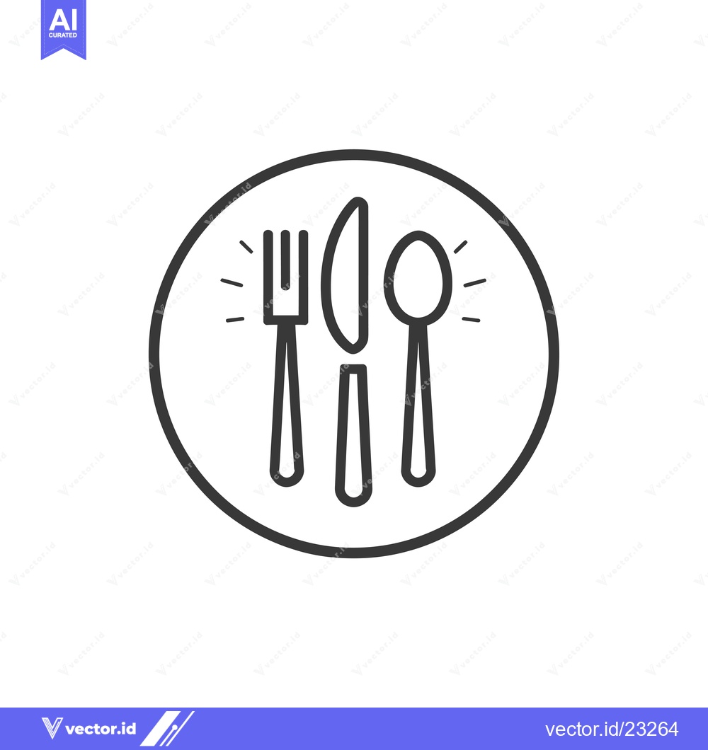 Premium Vector dari Black and White Circular Icon with a Fork, Knife, and Spoon