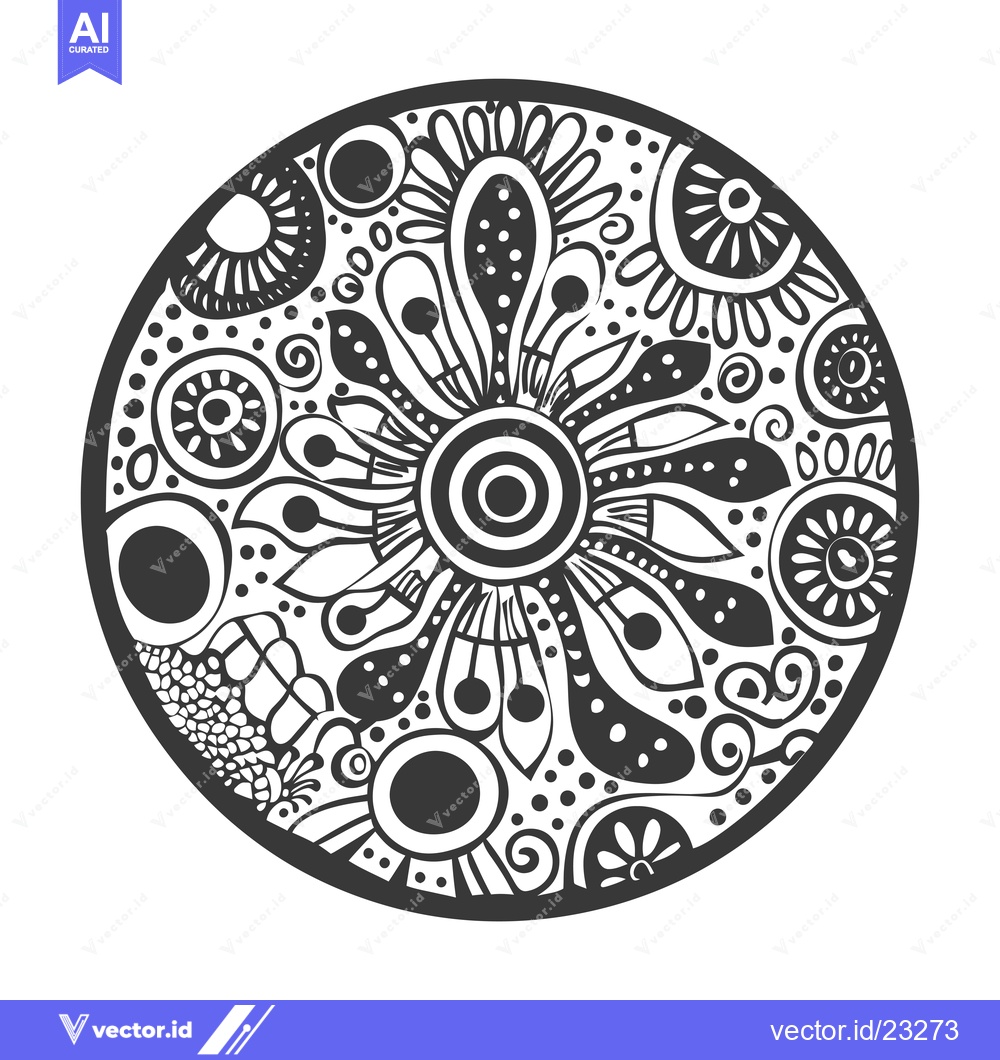 Premium Vector dari Black and White Circular Mandala with Intricate Floral Design