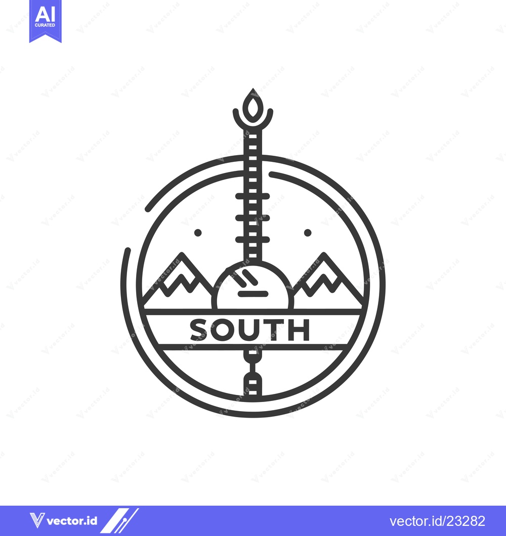 Premium Vector of Black and White Compass Design with Mountains and "South" Label