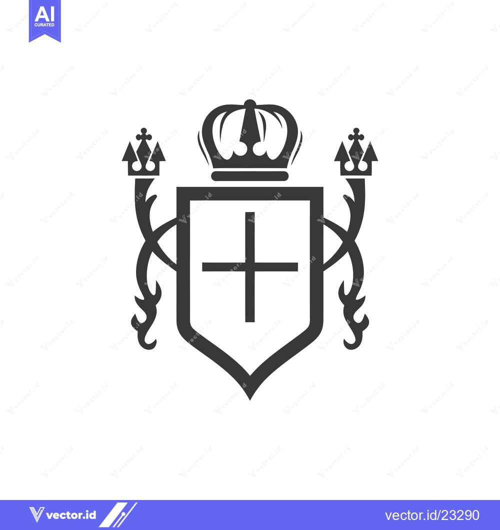 Premium Vector dari Black and White Crest with Crown, Shield and Cross