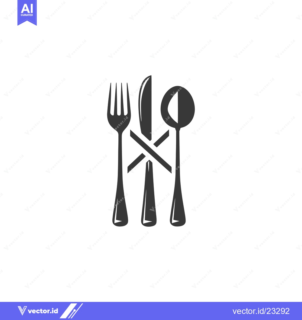 Premium Vector dari Black and White Cutlery Icon with Crossed Knife and Fork