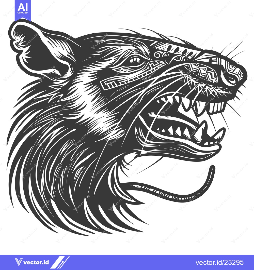Premium Vector dari Black and White Detailed Drawing of a Rat's Head with an Open Mouth