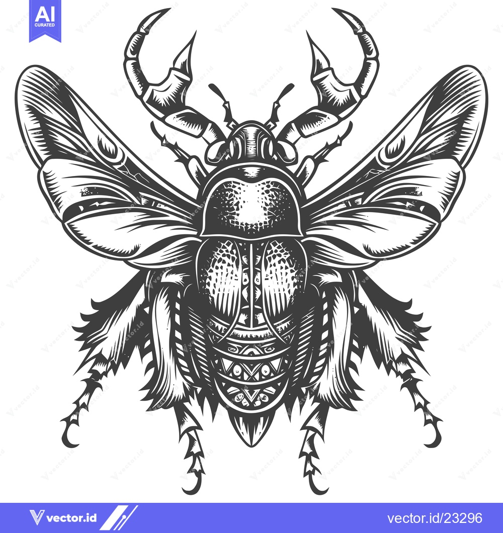 Premium Vector dari Black and White Detailed Illustration of a Beetle