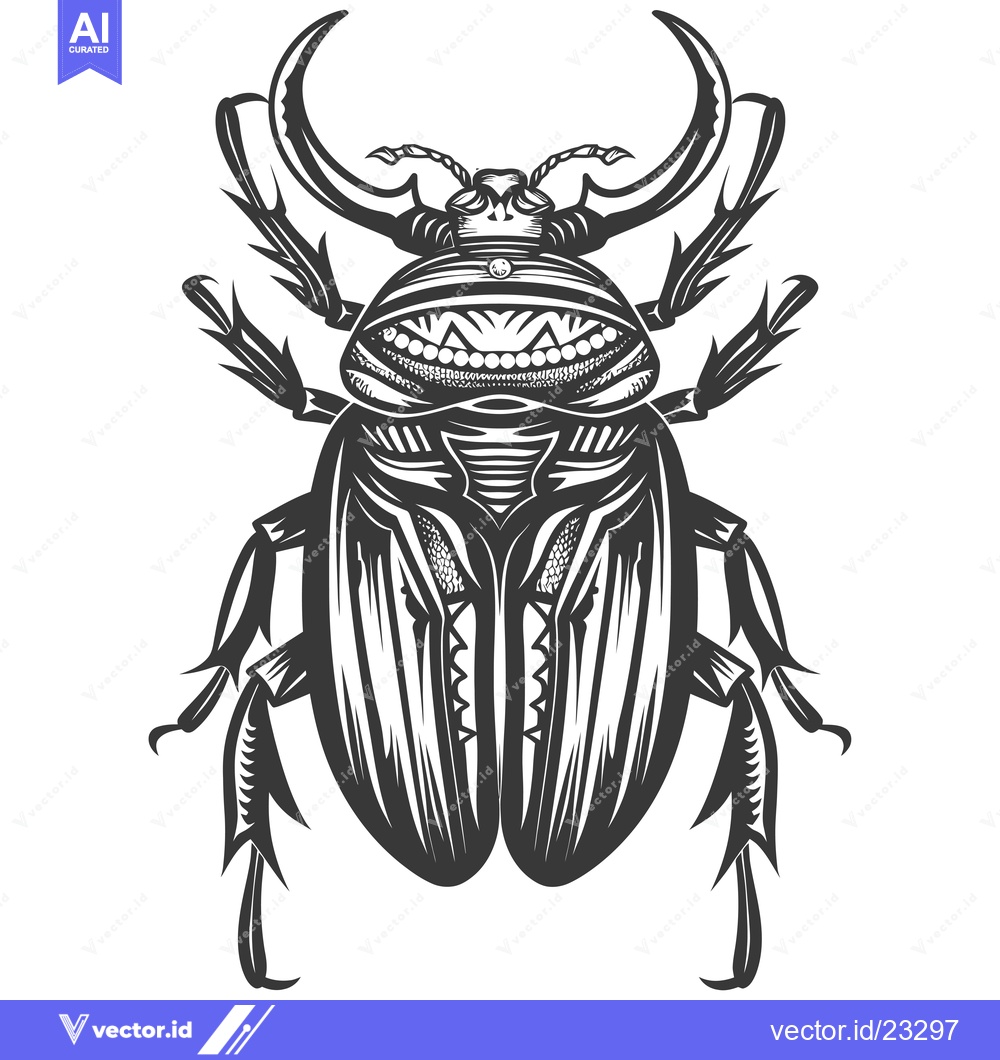 Premium Vector of Black and White Detailed Illustration of a Beetle