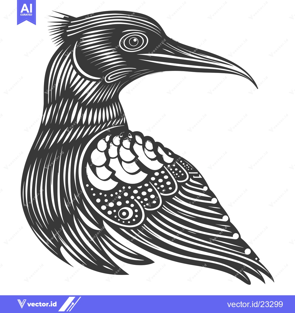 Premium Vector dari Black and White Detailed Illustration of a Bird with a Long Beak